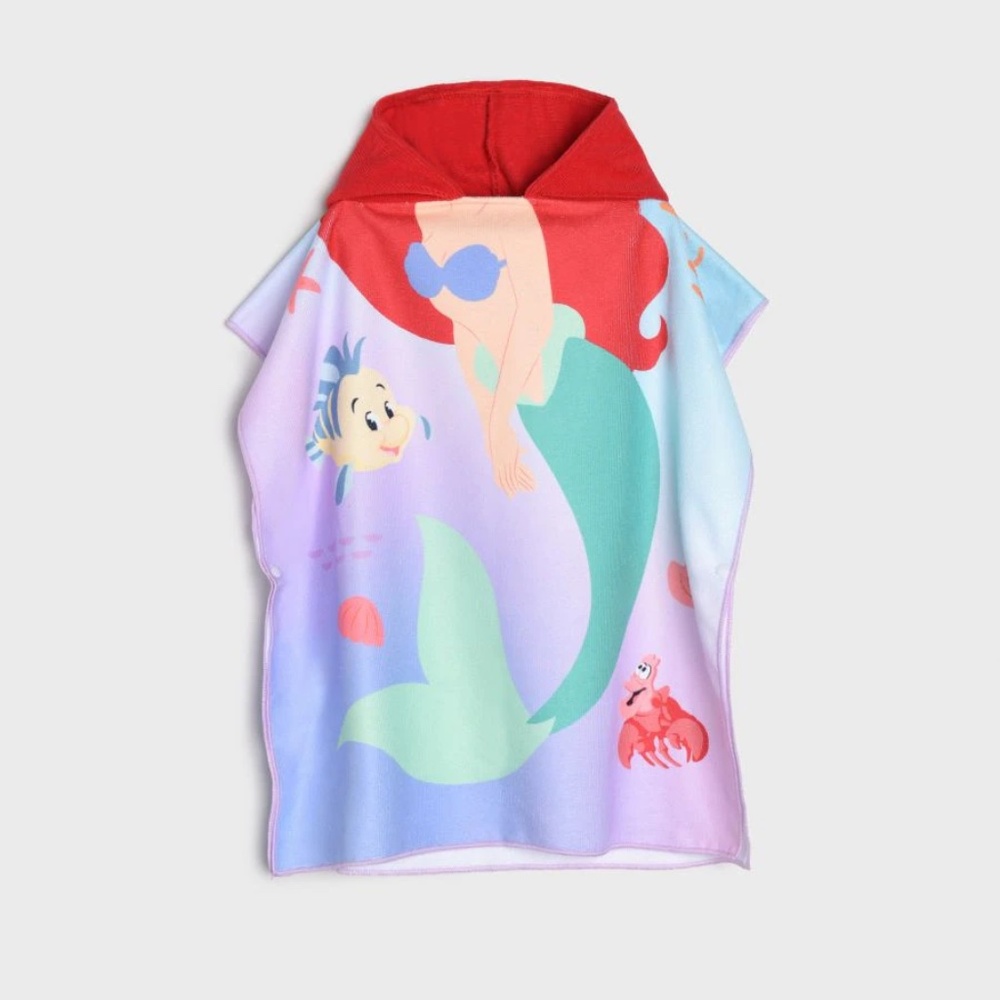 Disney Little Mermaid Ariel Kids Hooded Poncho Towel Lightweight Quick Dry